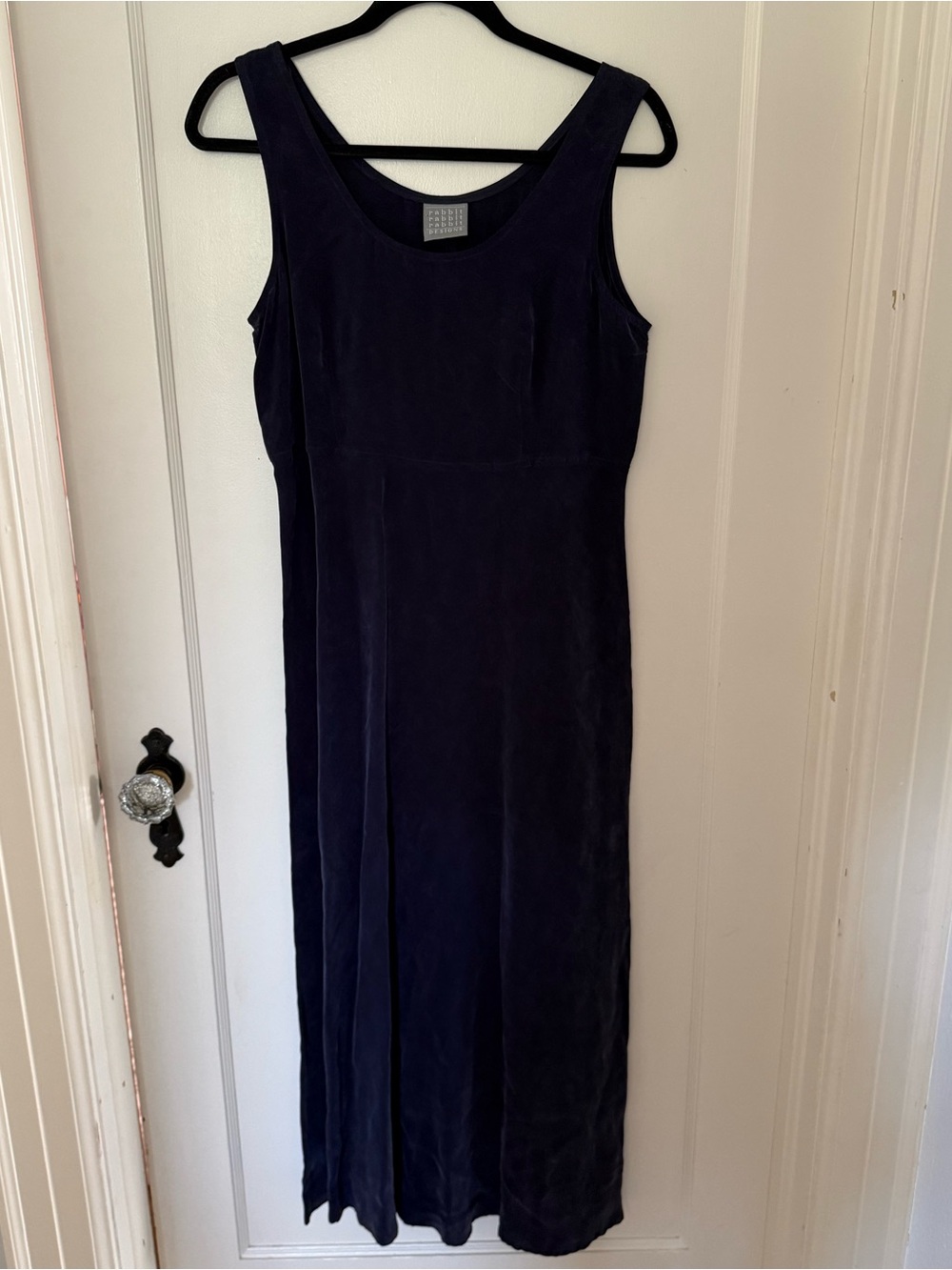 90s Vintage Rabbit Rabbit Rabbit Blue Rayon Maxi Dress Size 6 - Picture 4 of 7